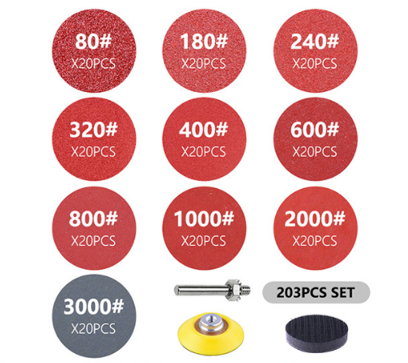 2-Inch-203pcs-Sandpaper-Pads-Set-6080100120240-Grit-Sander-Disc-Abrasive-with-Sticky-Disk-Cushion-Pa-1919209-1