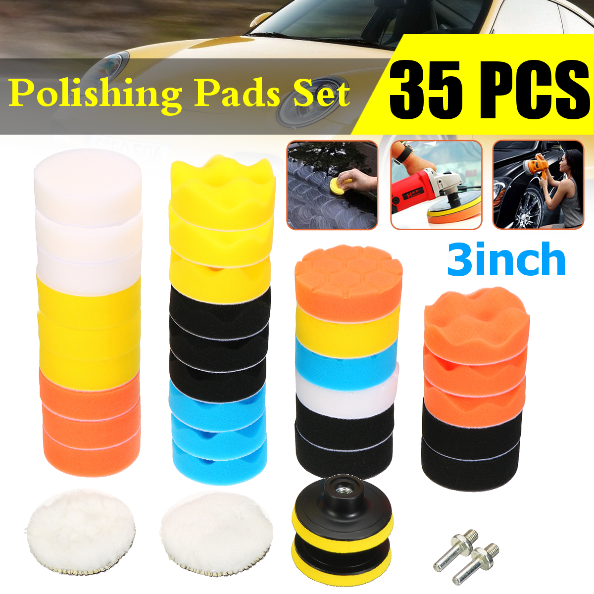 35pcs-3-Inch-Sponge-Woolen-Buffing-Pad-Waxing-Polishing-Pad-1722472-1