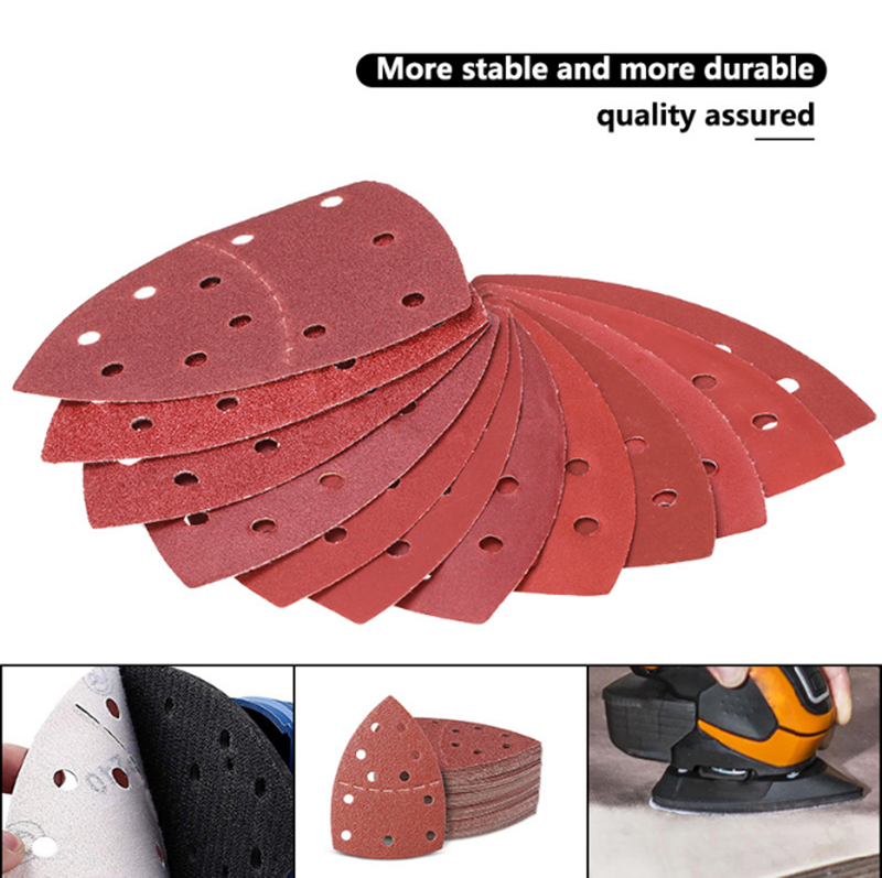 40pcs-152105-11-Hole-Triangle-Palm-Type-Separation-Sandpaper-Pads-Set-406080120180-Grit-Sander-Disc--1919207-1