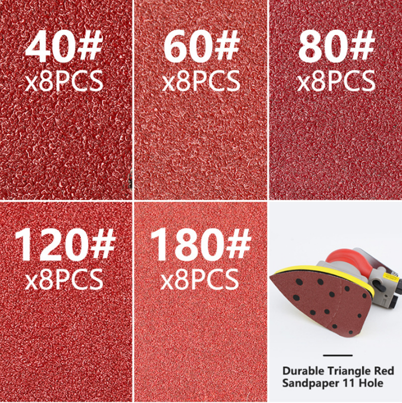 40pcs-152105-11-Hole-Triangle-Palm-Type-Separation-Sandpaper-Pads-Set-406080120180-Grit-Sander-Disc--1919207-5