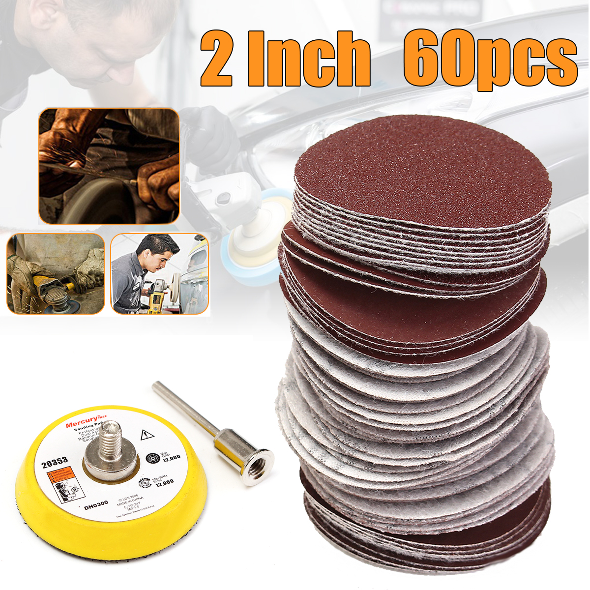 50mm-60pcs-100-2000-Grit-Hook-Loop-Sanding-Pad-Sander-Disc-Sand-Paper-with-3mm-Shank-1731684-1