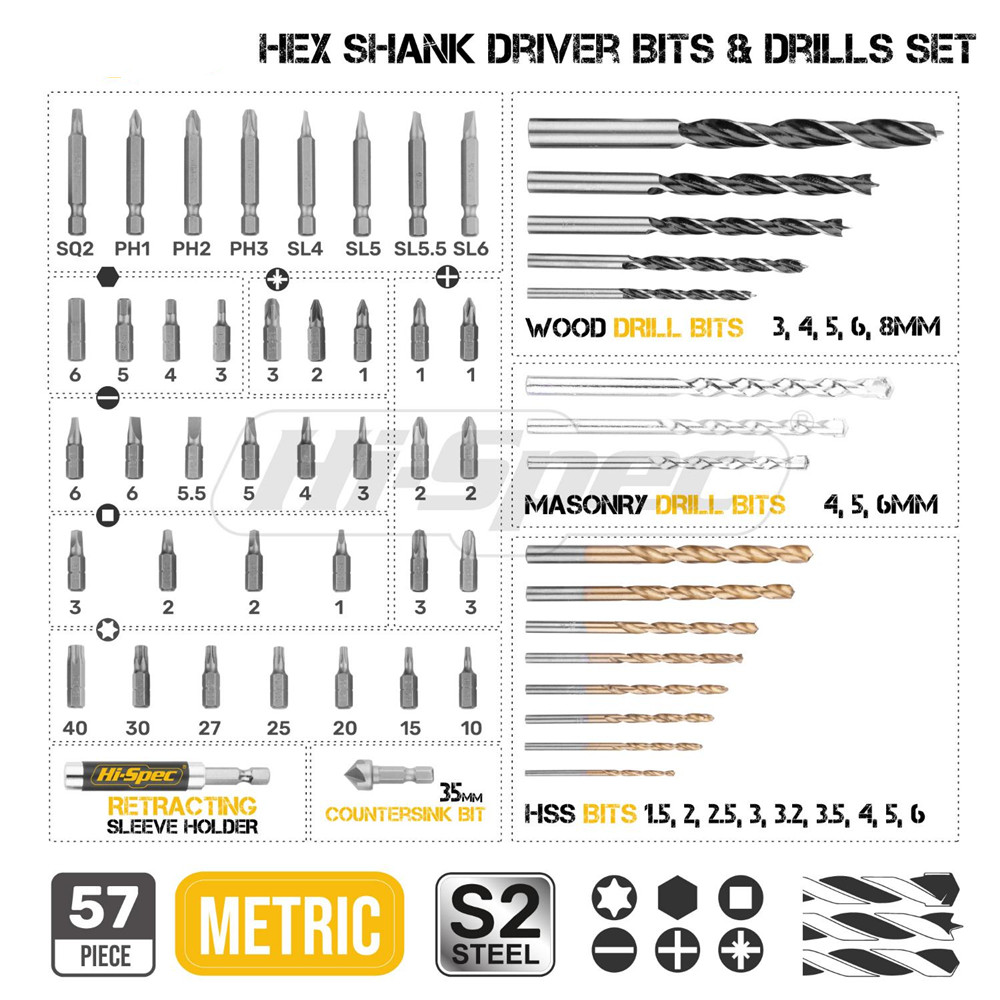 57pcs-Wood-Masonary-Drill-Set-Chrome-Vanadium-Steel-Screwdriver-Bits-Power-Drilling-Tools-Repair-Han-1926530-2