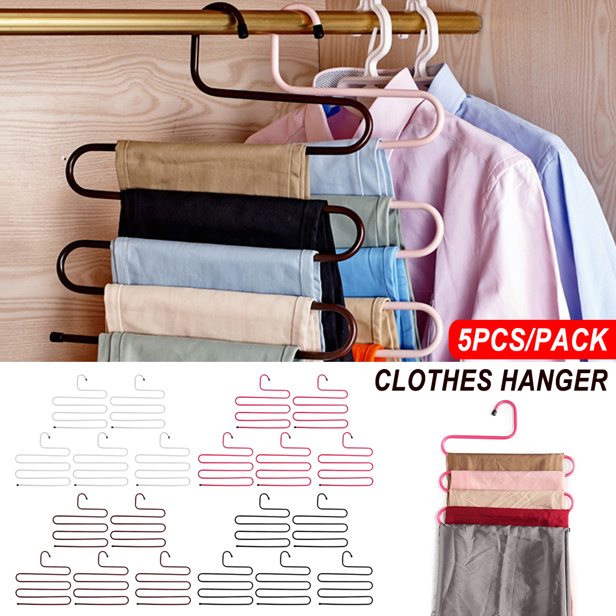 5Pcs-Hanger-5-Layers-S-Shape-Multi-Clothes-Layer-Storage-Pants-Hang-Storage-Rack-1695261-1