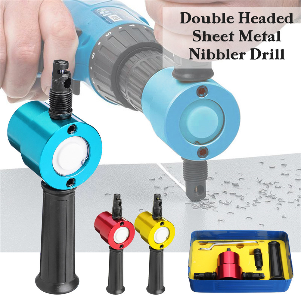 Double-Headed-Sheet-Metal-Cutting-Nibbler-Drill-Attachment-Metal-Cutter-Tool-with-Case-Red-Gold-Blue-1447276-1