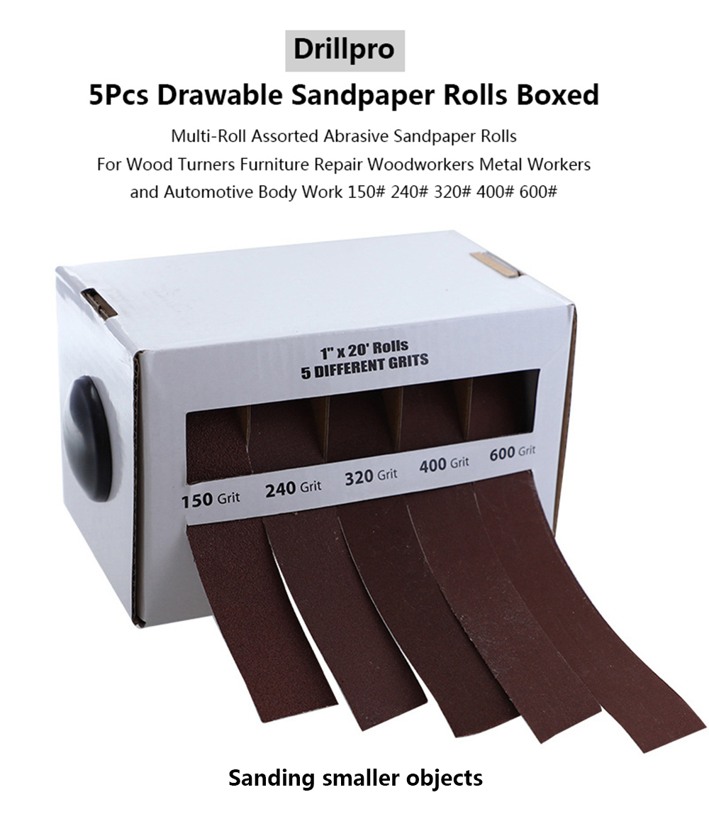 Drillpro-5Pcs-Drawable-Sandpaper-Rolls-25mmx6m-Boxed-Assorted-Abrasive-Sandpaper-Rolls-For-Wood-Turn-1730544-1