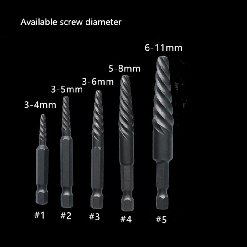 Drillpro-5Pcs-Hex-Shank-CoarseFine-Teeth-Damaged-Bolt-Remover-Screw-Extractor-Drill-Bit-Guide-Broken-1592525-4