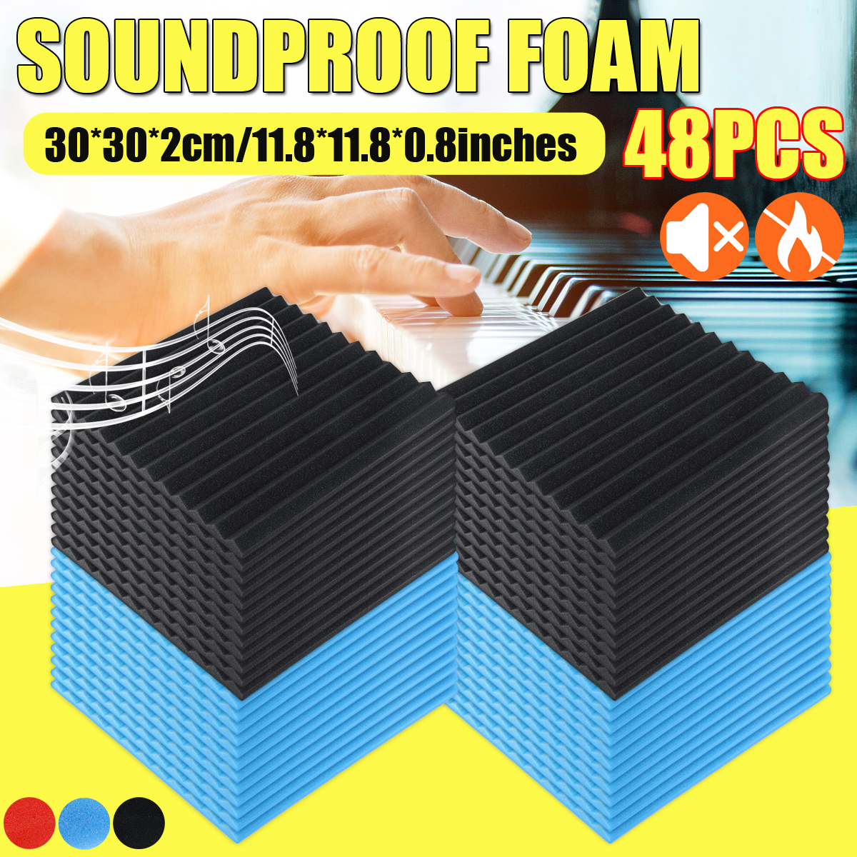 Bakeey-30302cm-48PCS-Sound-absorbing-Cotton-Foam-Soundproof-Cotton-Shed-Wall-Muffler-Sponge-1831801-1