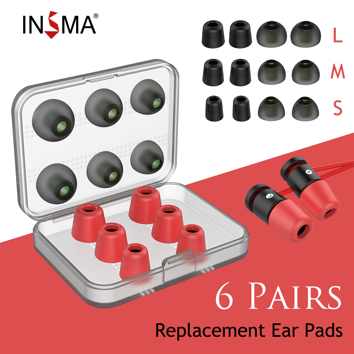 INSMA-3-Pairs-of-Memory-Foam-Tips-3-Pairs-of-Silicone-Earbuds-Replacement-Noise-Isolating-Ear-Pads-f-1553604-1