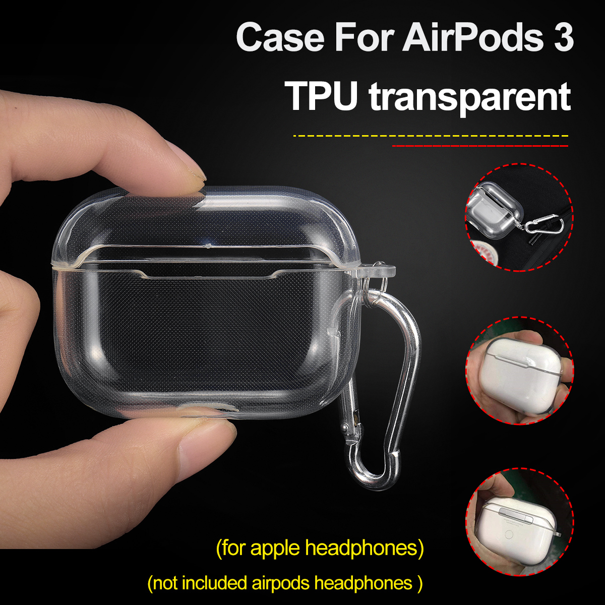 Transparent-Non-yellow-Anti-fall-TPU-Soft-Earphone-Storage-Case-Protective-Cover-with-Keychain-for-A-1648020-1