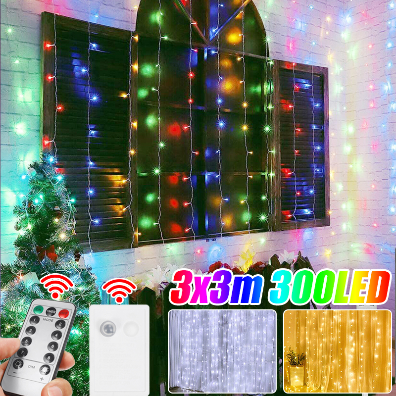 300LED-3x3m-Curtain-Light-String-IP65-Festival-Decor-Fairy-Light-Christmas-Wedding-1831100-2