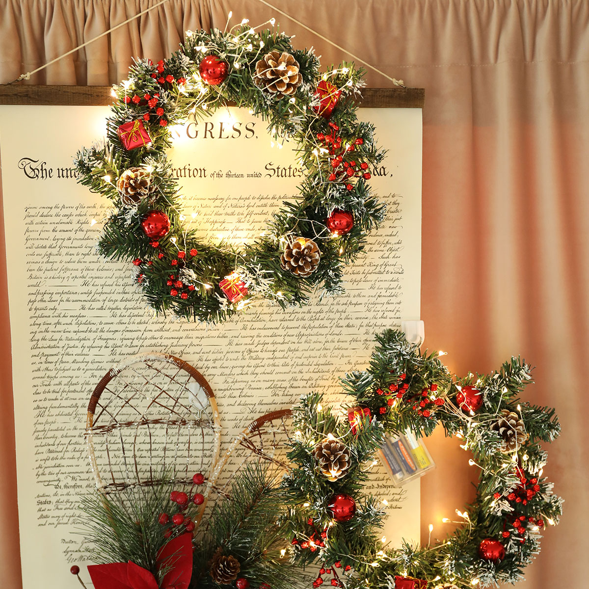 30cm-Diameter-Christmas-Wreath-Decoration-Light-Christmas-Wreath-Garland-Battery-Box-1778589-7