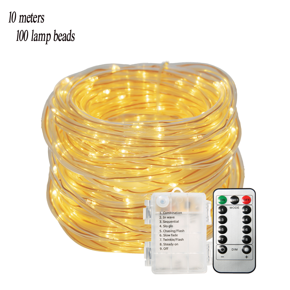 Battery-Powered-8-Modes-Waterproof-10M-Warm-White-100LED-Tube-String-Light-With-Infrared-Remote-Cont-1622537-3