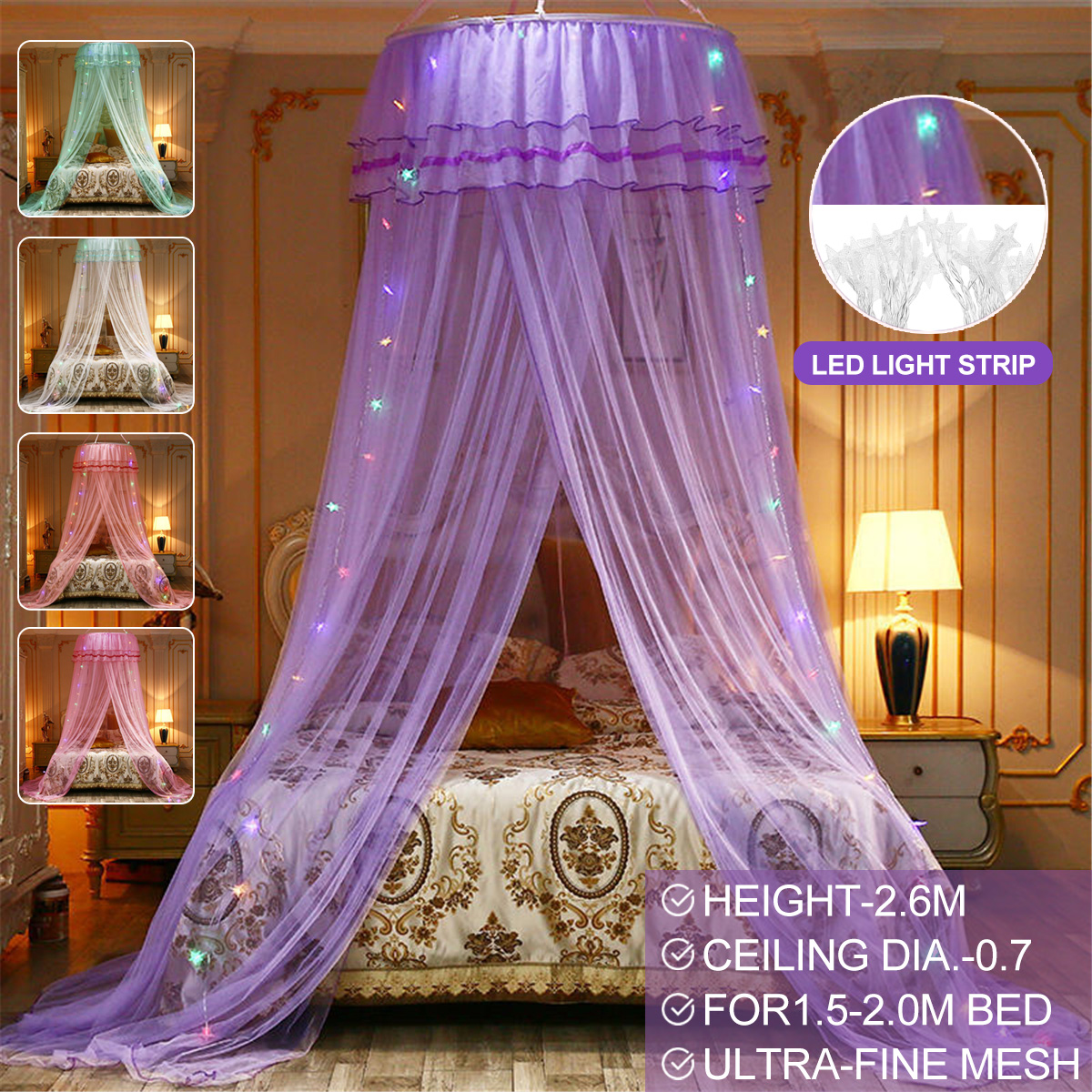 Ceiling-Mounted-Mosquito-Net-Free-Installation-Home-Dome-Foldable-Bed-Canopy-with-LED-String-Light-1806505-1
