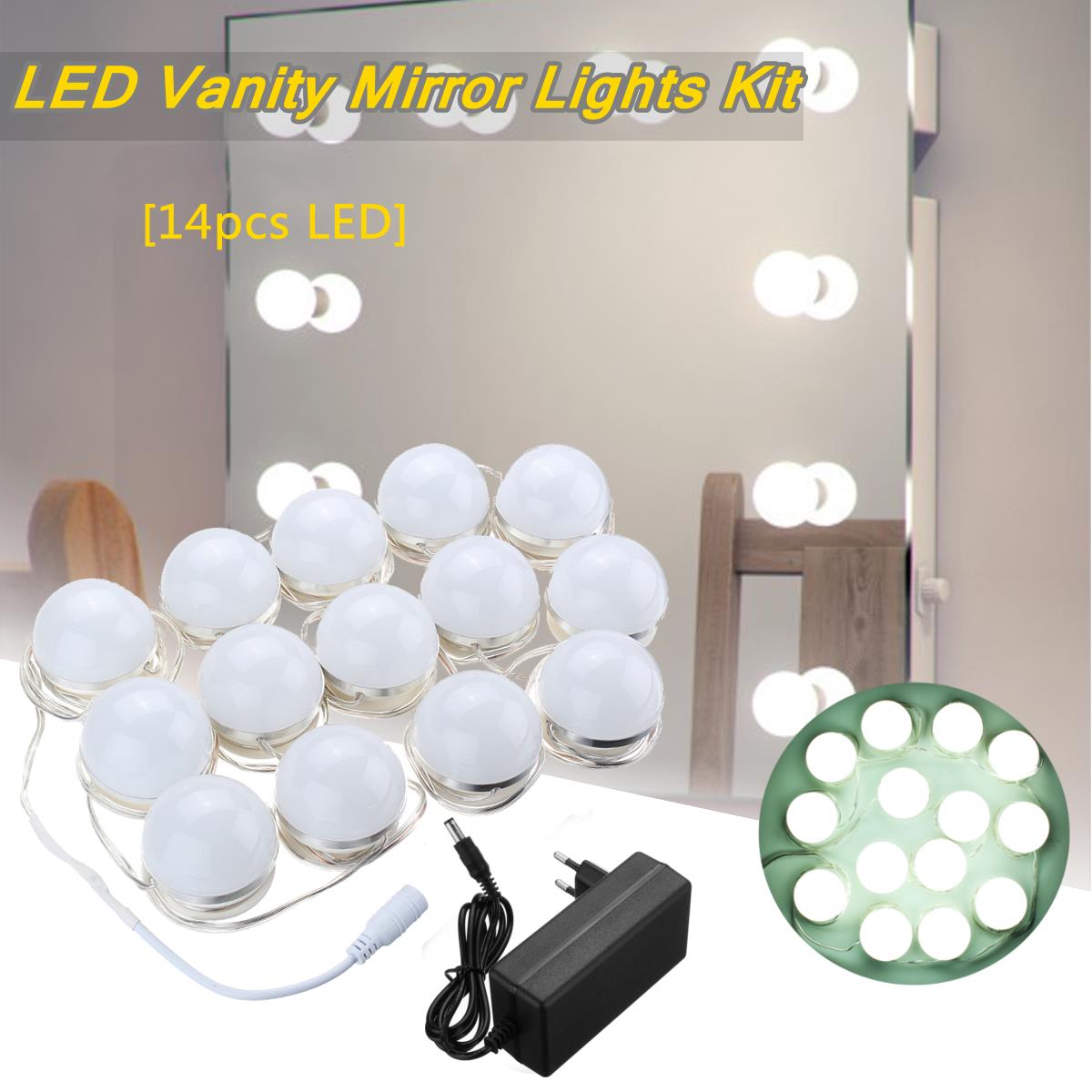 Hollywood-Style-14Bulbs-White-LED-Vanity-Mirror-Lights-Kit--EU-Power-Supply-AdapterDimmer-1255592-1