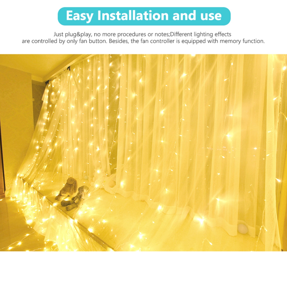 LUSTREON-3M3M-USB-15W-IP67-8-Modes-Remote-Control-300-LED-Curtain-Fairy-String-Holiday-Light-DC5V-1341331-10