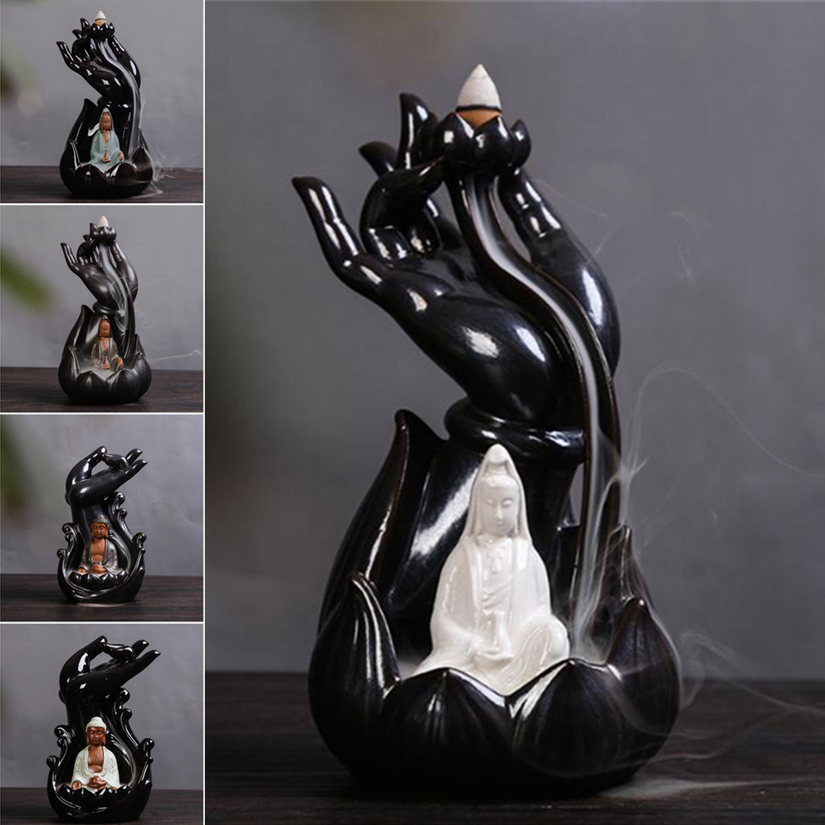 12x22cm-Ceramic-Backflow-Incense-Guanyin-Tathagata-Burner-With-Cones-1436135-2