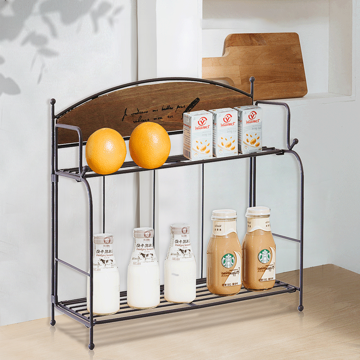 Brown--White-2-layers-Metal-Iron-Storage-Rack-Decorative-Storage-Shelf-1700273-3