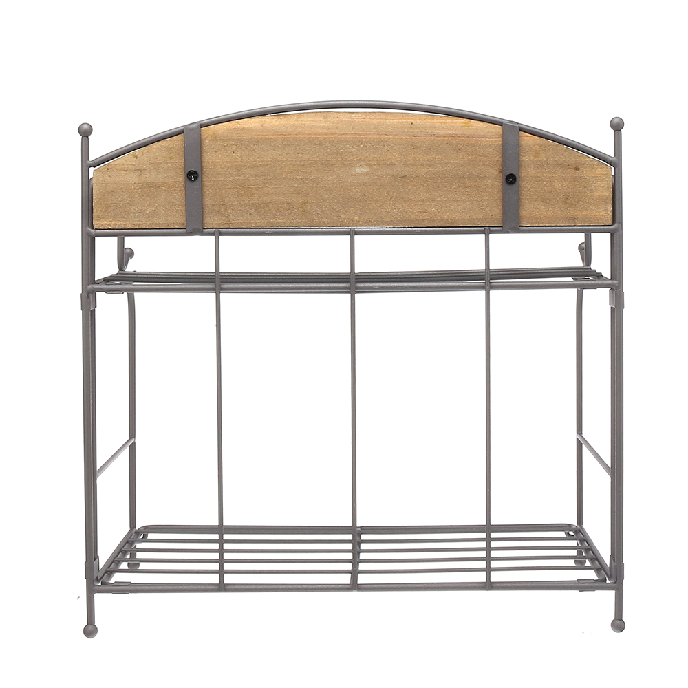 Brown--White-2-layers-Metal-Iron-Storage-Rack-Decorative-Storage-Shelf-1700273-9