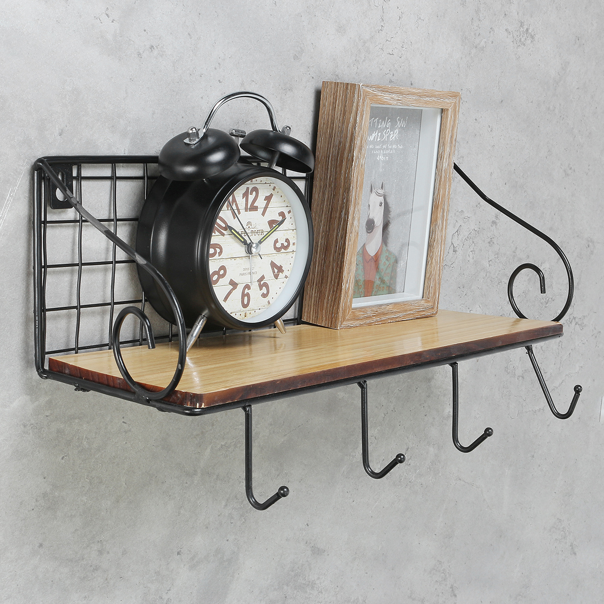 Hanging-Wall-Mounted-Rack-Storage-Organizer-Wood-Home-Display-Storage-Baskets-w-Iron-Hook-1517311-1