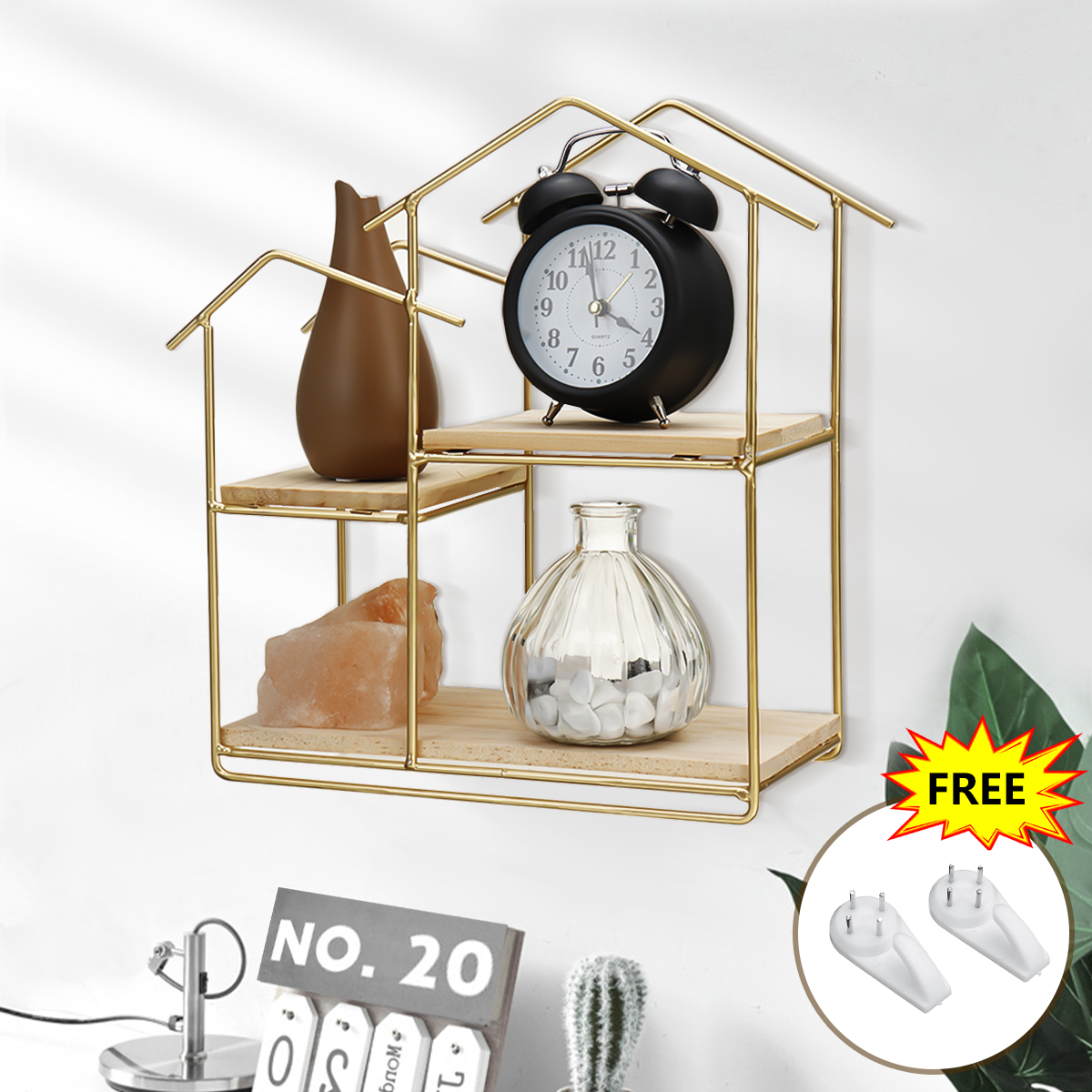 Wooden-Metal-Floating-Shelf-Wall-Mounted-Storage-Display-Rack-House-Home-Shaped-Shelf-1761607-4