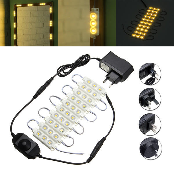 1.5M SMD5050 Waterproof Warm White LED Module Strip Light Kit Mirror Signage Lamp + Adapter DC12V