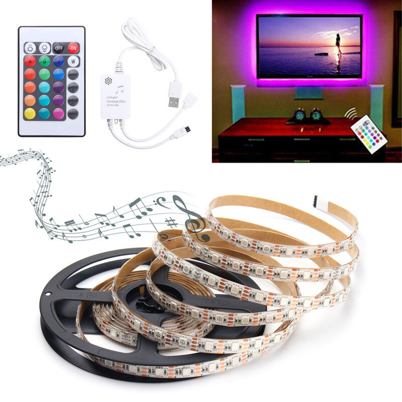 0.5M/1M/1.5M/2M/3M/4M Music Sound Activated Waterproof RGB 5050 LED Strip Light Kit DC5V