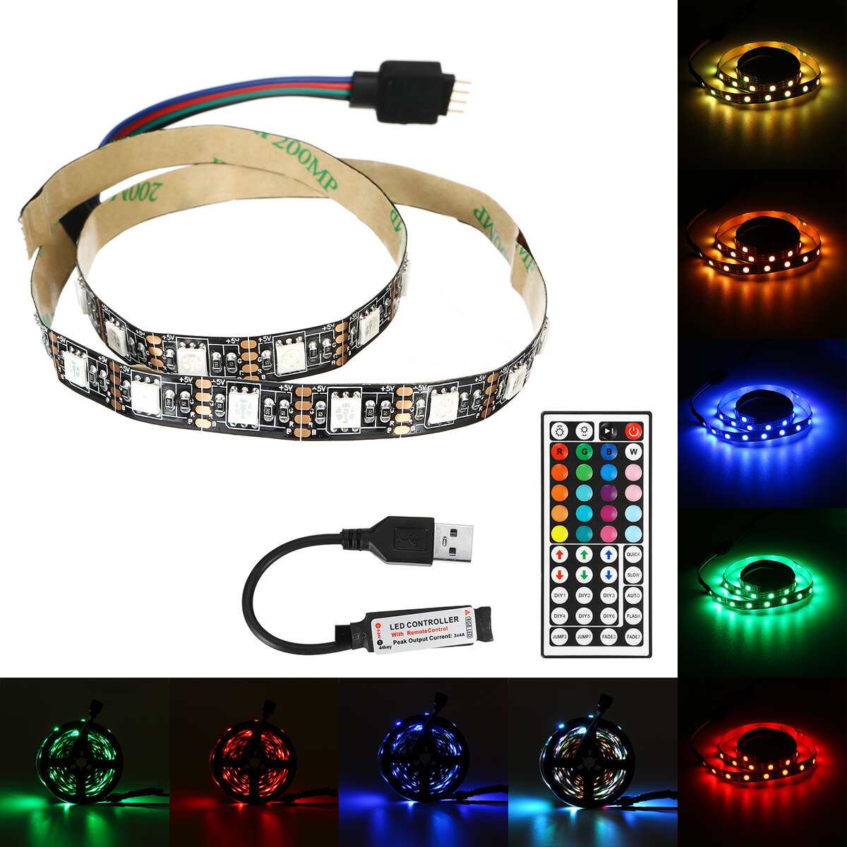 0.5M/1M/3M/5M Waterproof 5050 RGB LED Strip Light Kit Color Changing Tape Under Cabinet Kitchen Lighting