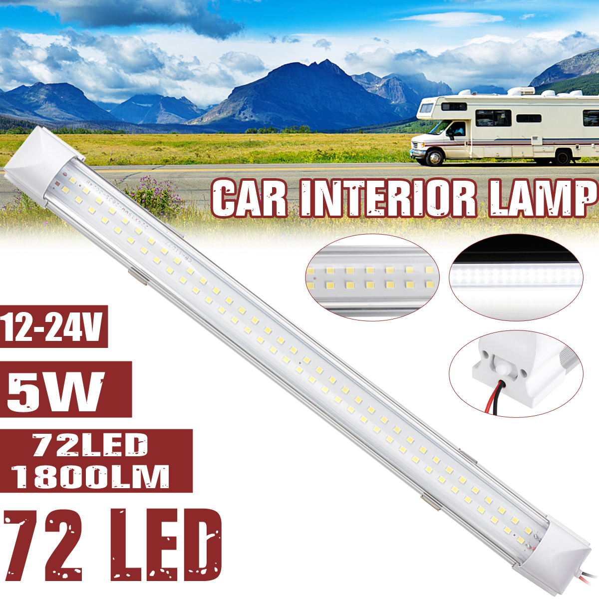 12-24V-72LED-5W-Car-Interior-White-Strip-Lights-Bar-Lamp-Car-Van-Caravan-Boat-Home-1800LM-6500K-1794992-2