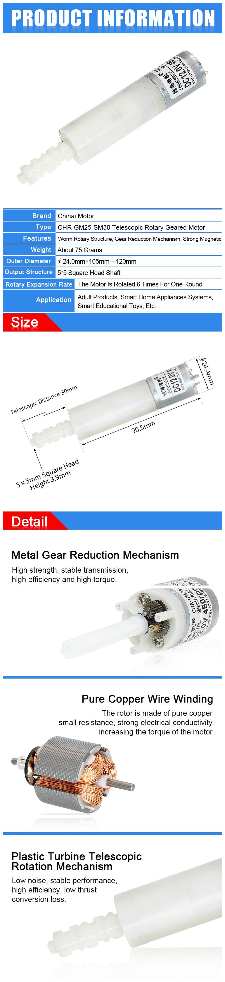 CHIHAI-CHR-GM25-SM30-Rotary-Telescopic-Thrust-Reducer-Gear-DC-Motor-12V-Worm-Cyclotron-Telescopic-St-1615033-1