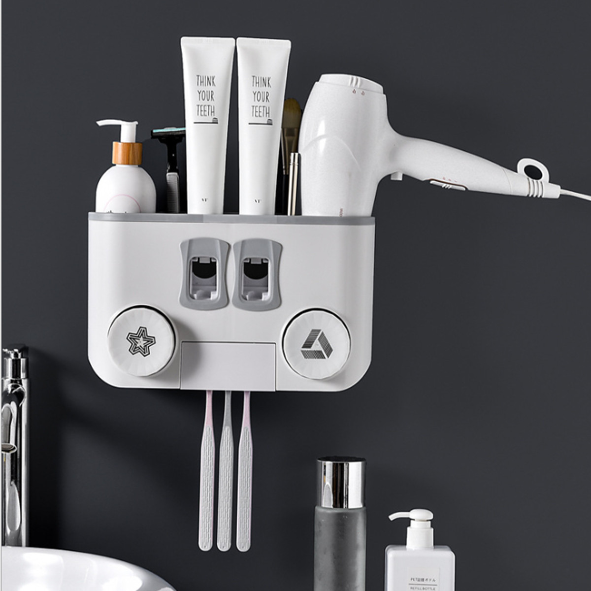 Perforation-free-Wall-mounted-Multifunctional-Plastic-Four-cup-Toothbrush-Holder-Set-1649039-6