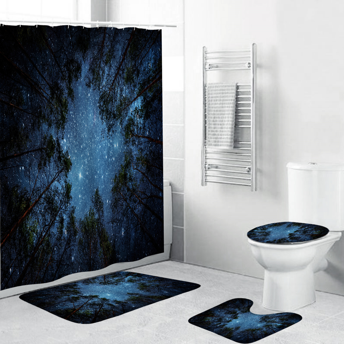 4-PcsSet-Shower-Curtain-Waterproof-Bathroom-Bath-Mat-Rug-Toilet-Lid-Cover-Home-1547578-5