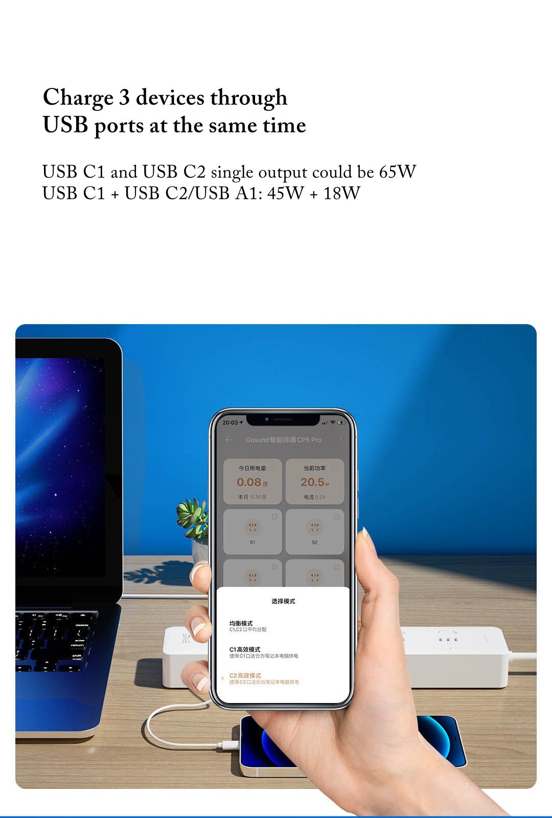 Mijia-Gosund-CP5-Pro-2500W-Wifi-Smart-Power-Strip-Socket-65W-GaN-USB-Charger-With-4--AC-Outlets--65W-1916618-5