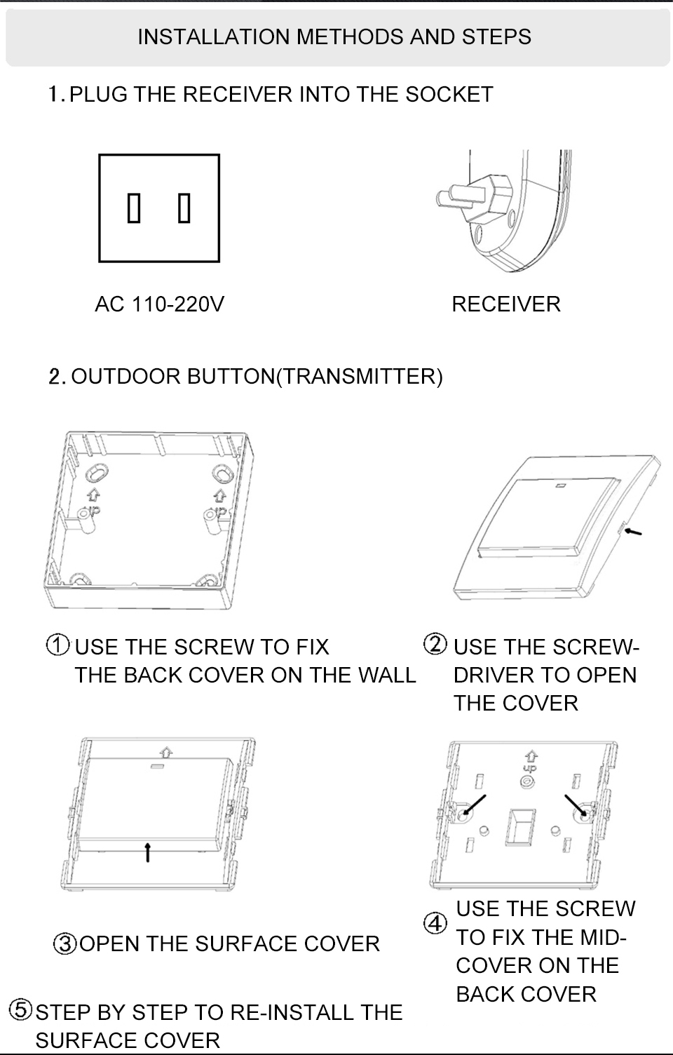 CACAZI-AC110-220V-Wireless-Doorbell-Waterproof-1-Button1-Plug-in-Receivers-300M-Remote-Music-Door-De-1613599-8