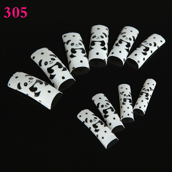 100pcs-Flower-Panda-Pattern-Half-False-DIY-Nail-Art-Tips-46189-3