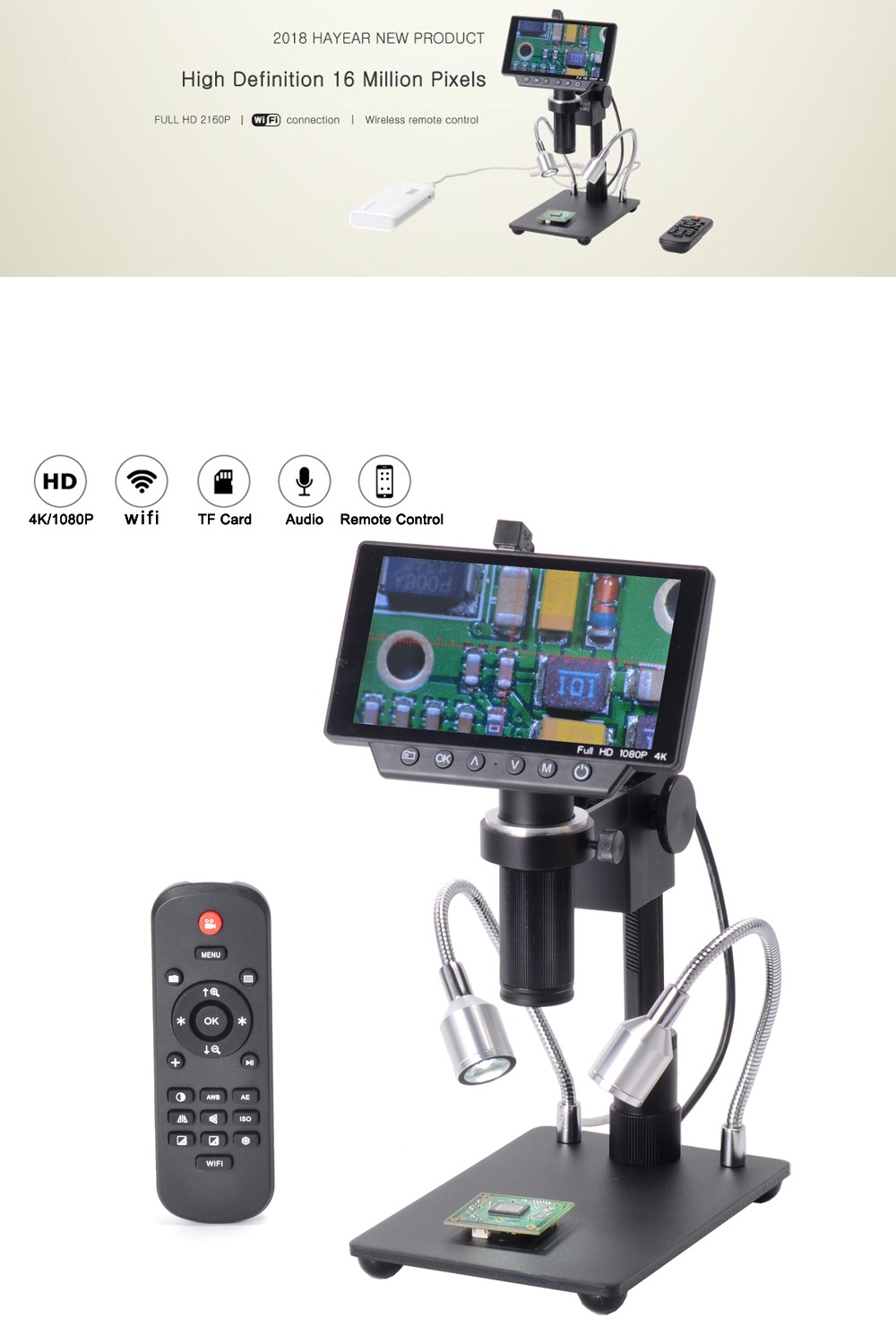 HAYEAR-HY-1070-5-Inch-Screen-16MP-4K-1080P-60FPS-USB--WIFI-Digital-Industry-Microscope-Camera-1351201-1