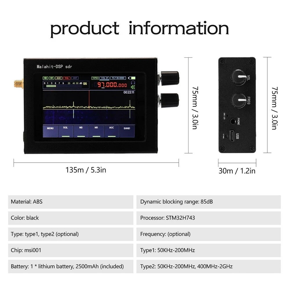 400MHz-2GHz-Malachite-SDR-Radio-DSP-SDR-Receiver-35quot-Touch-Screen-AMSSBNFMWFM-Analog-Modulated-1822923-7