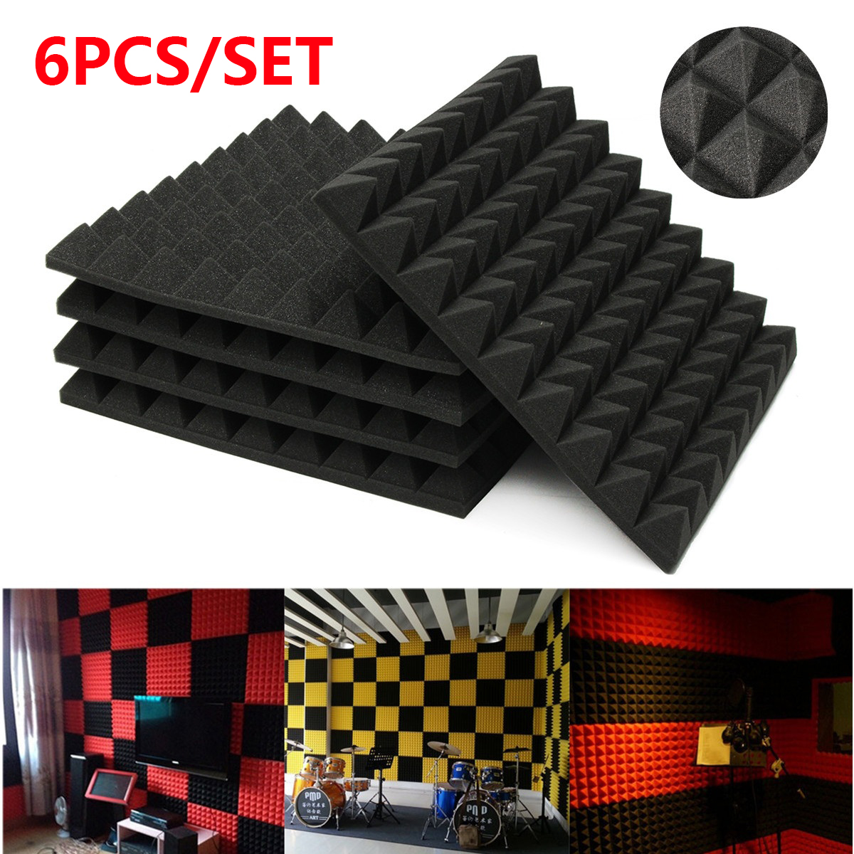 6Pcs-45x45x5cm-Sound-absorbing-Cotton-Soundproof-Cotton-Foam-Wall-Muffler-Spong-1784489-1