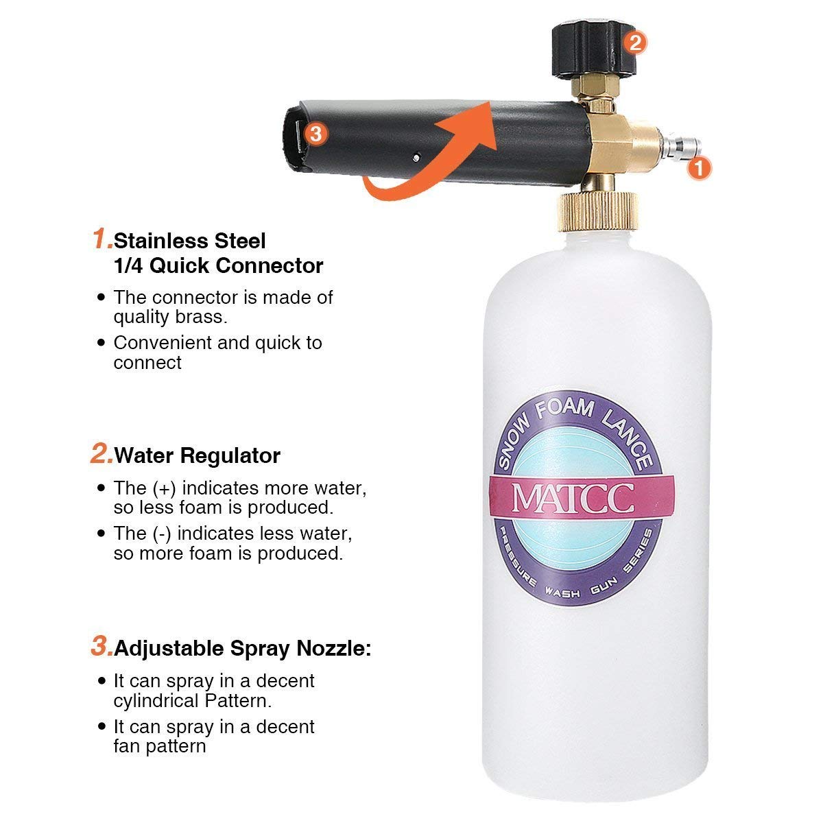 MATCC-Foam-Wash-Guun-3000-PSI-High-Pressure-Washer-W1L-Snow-Foam-Lance-Bottle-Car-Cleaning-1305049-8