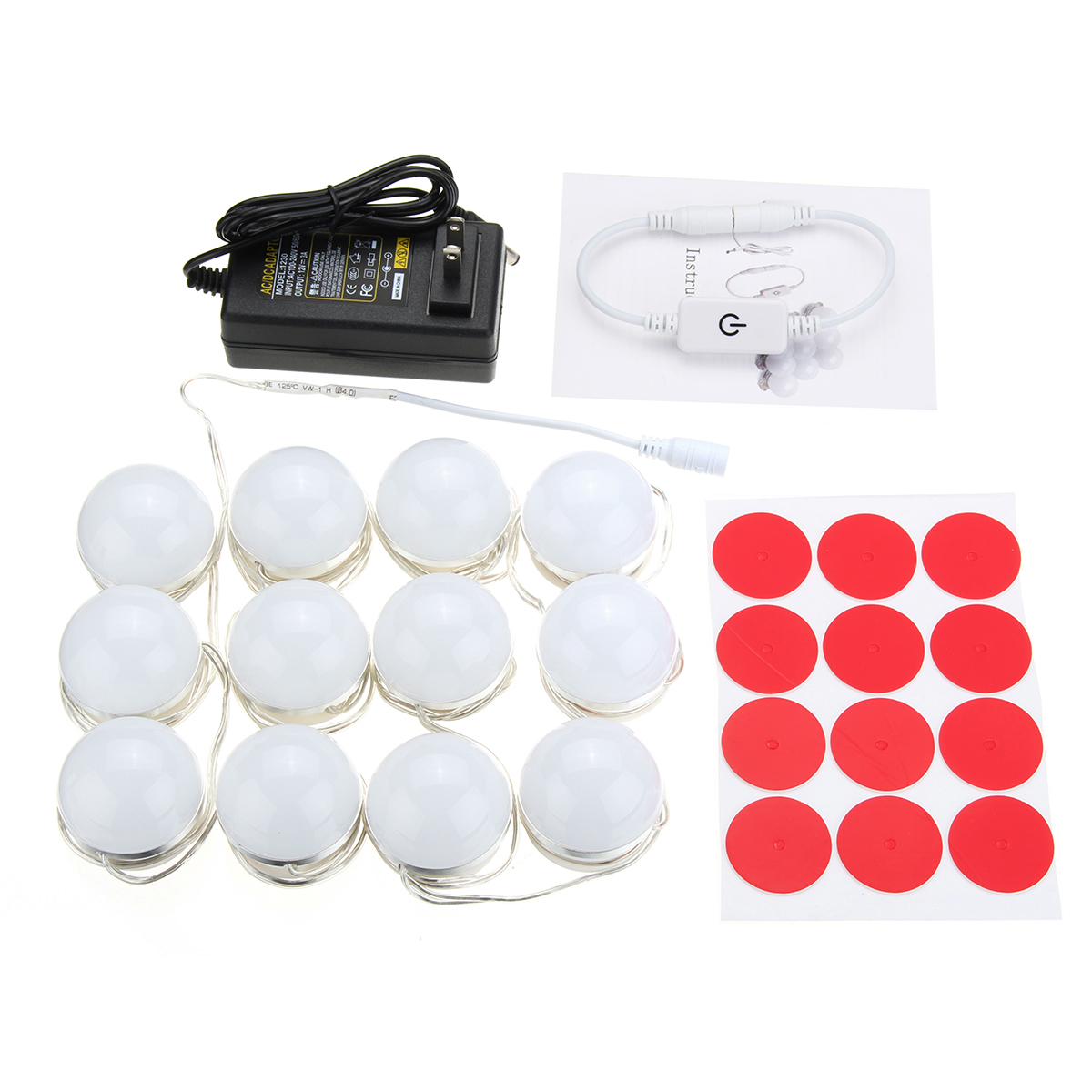 Hollywood-Style-12Bulbs-White-LED-Vanity-Mirror-Lights-Kit--US-Adapter-Dimmer-DC12V-1255575-2