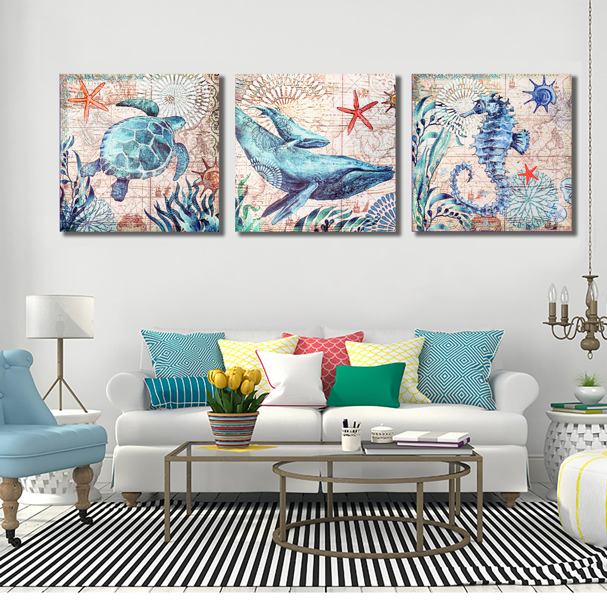 3-Pcs-Wall-Decorative-Oil-Paintings-Ocean-Animal-Canvas-Print-Art-Decor-Pictures-Frameless-Wall-Hang-1695422-3