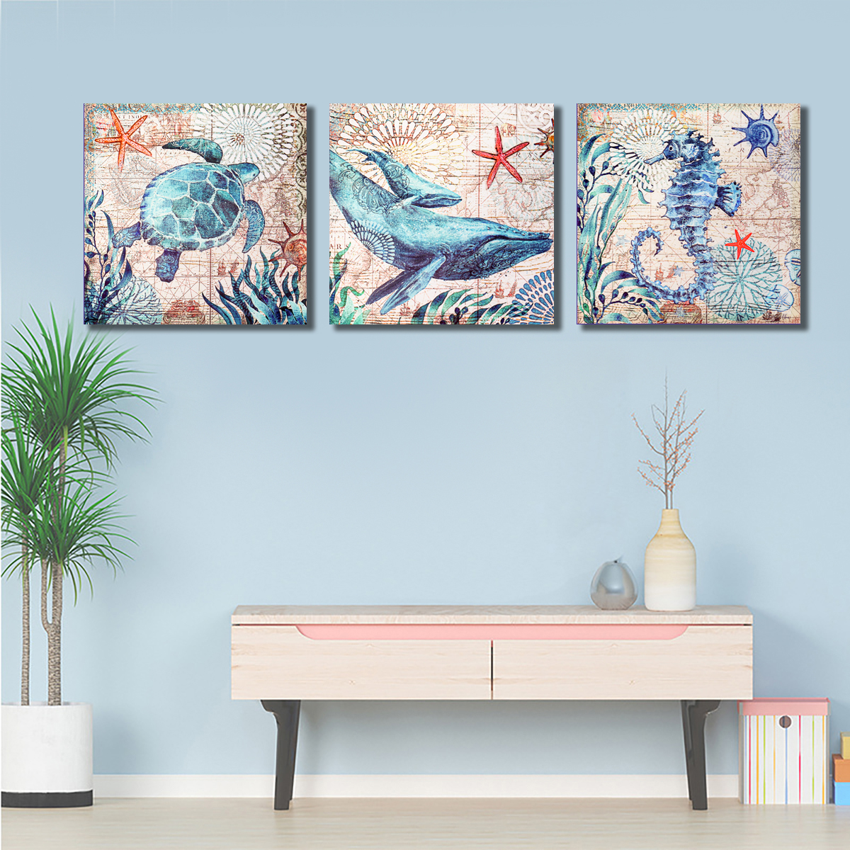 3-Pcs-Wall-Decorative-Oil-Paintings-Ocean-Animal-Canvas-Print-Art-Decor-Pictures-Frameless-Wall-Hang-1695422-4