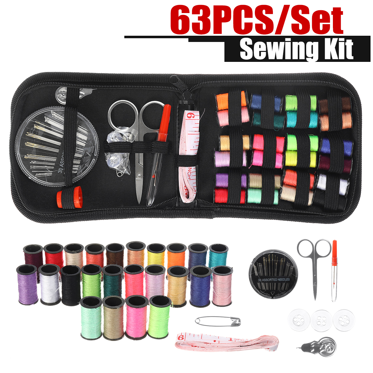 63PCS-Set-Travel-Sewing-Kit-Measure-Scissor-Thimble-Thread-Needle-Storage-Box-1860400-1