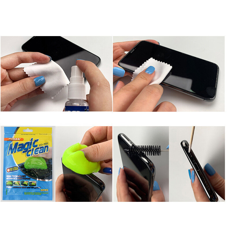 One Set 100Pcs Wood Tip Cleaning Cotton Swab Earphone Cleaner Phone Screen Dust Cleaning Spray Cloths Brushes Tools