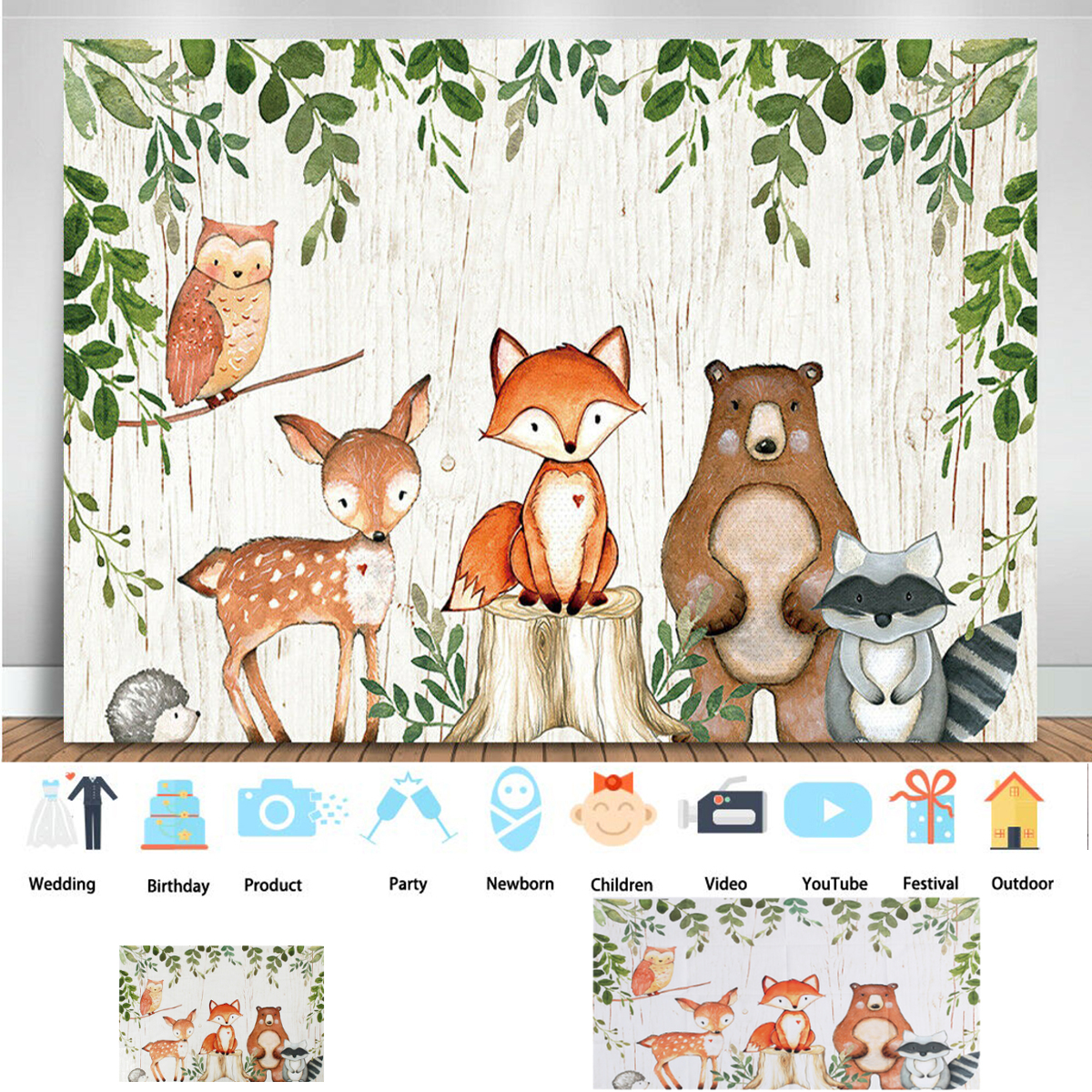 Baby-Photography-Backdrop-Woodland-Animals-Birthday-Party-Background-Prop-Vinyl-Decorations-1541936-9