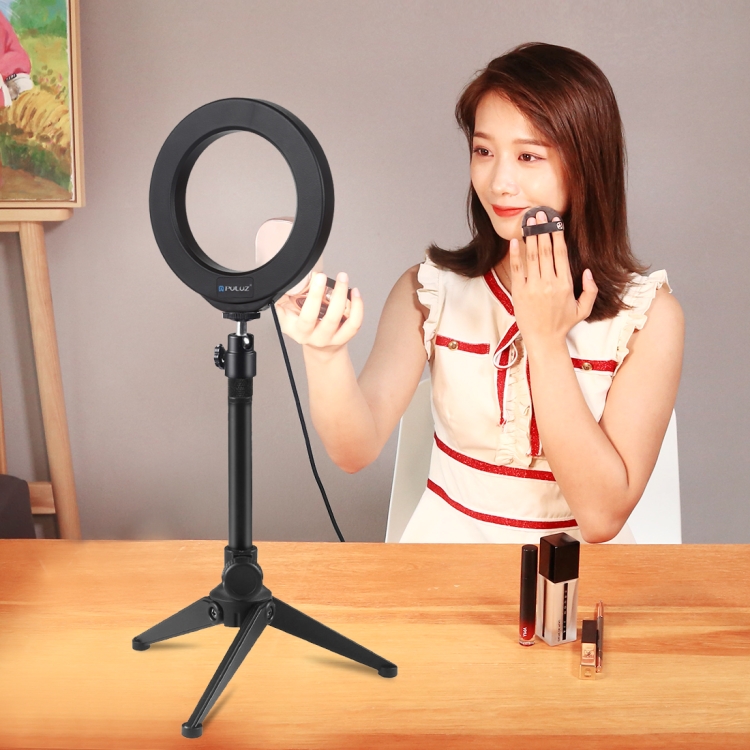 PULUZ-PU408-22cm-Desktop-Adjustable-Tripod-Stand-Selfie-Stick-LED-Ring-Light-Mount-Holder-for-Live-B-1686010-2