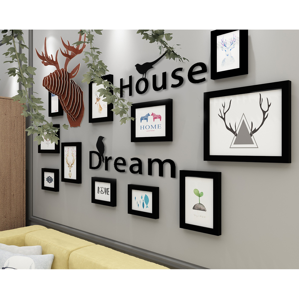 Photo-Picture-Frames-Wall-Mount-11-Piece-Set-Art-Home-Decoration-Letter-Deer-1821316-11