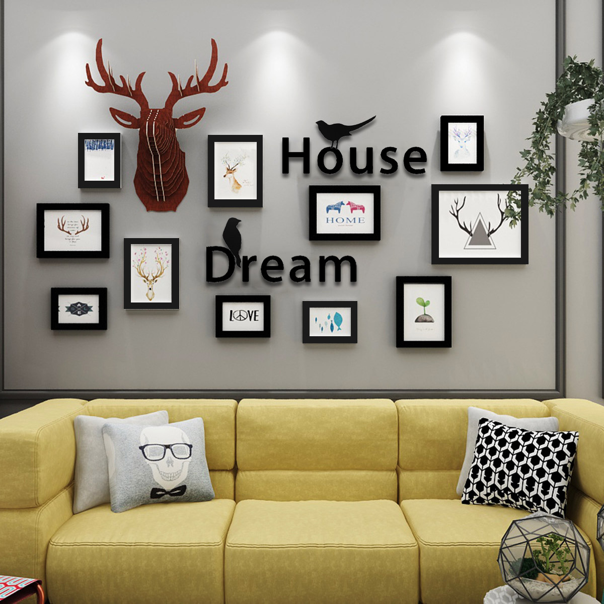 Photo-Picture-Frames-Wall-Mount-11-Piece-Set-Art-Home-Decoration-Letter-Deer-1821316-5
