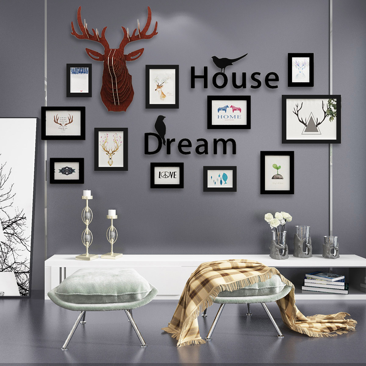 Photo-Picture-Frames-Wall-Mount-11-Piece-Set-Art-Home-Decoration-Letter-Deer-1821316-9