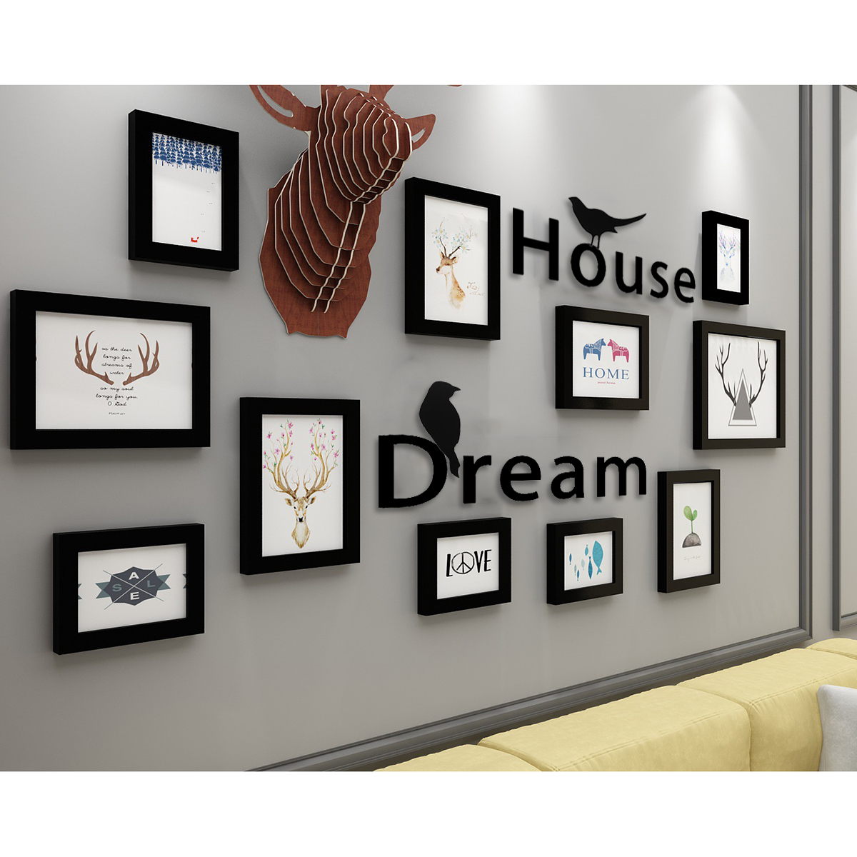 Photo-Picture-Frames-Wall-Mount-11-Piece-Set-Art-Home-Decoration-Letter-Deer-1821316-10