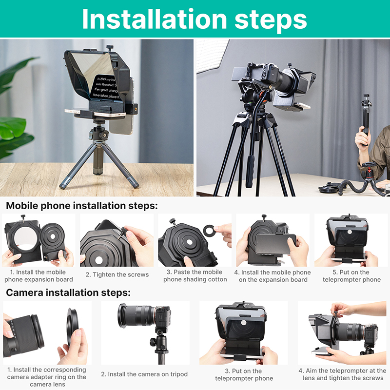 Ulanzi-PT-15-Smartphone-DSLR-Camera-Teleprompter-Prompter-Phone-Holder-with-Remote-Control-Lens-Adap-1900339-8